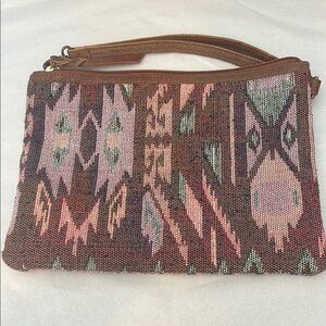 Brown and Pink Geometric Clutch with Tribal Weave